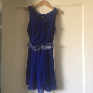 Blue girls dress with belt and ruffle detail sz 7